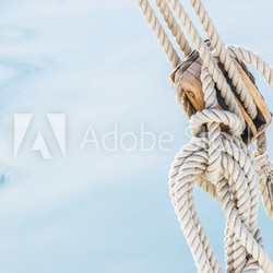 Nautical wood pulley and ropes