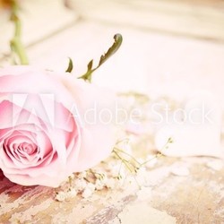 rosa Rose mit Herz - Nostalgisch - Glückwunschkarte