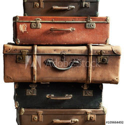 Vintage Ancient Suitcases Luggage Isolated White