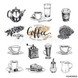 Vector hand drawn coffee set. Sketch
