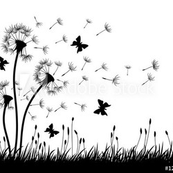 Dandelions with butterflies. 