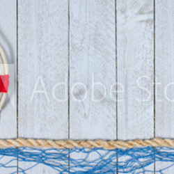 Welcome on Board - lifebuoy with text on horizontal wooden background texture, copy space for individual text