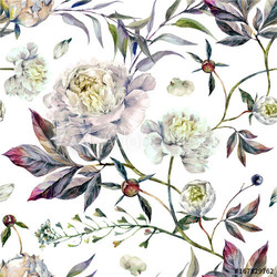 Watercolor White Peonies Pattern
