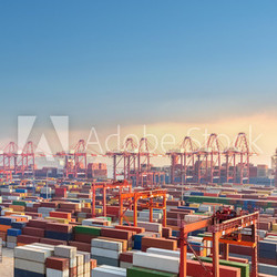 shanghai container terminal at dusk