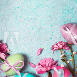 Happy Easter concept. Festive vintage background with decorated eggs