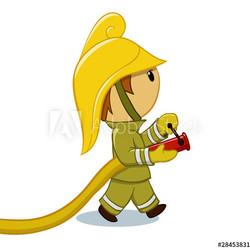 Fireman with hose and funny helmet