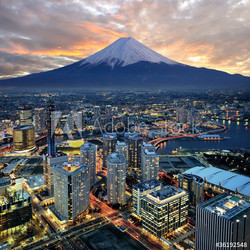 Surreal view of Yokohama city and Mt. Fuji