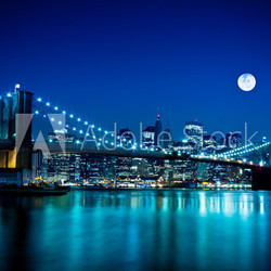 Night Scene Brooklyn Bridge and New York City