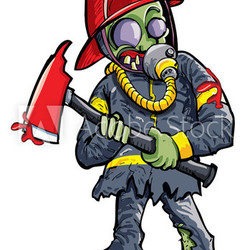 Cartoon zombie fireman with axe