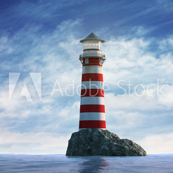 Day view of a red and white lighthouse