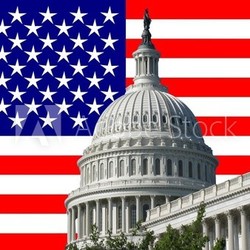 american capital building with american flag background