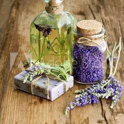 lavender oil, herbal soap and bath salt