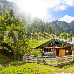 Wooden hut in the mountains