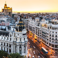 Panoramic view of Gran Via, Madrid, Spain.