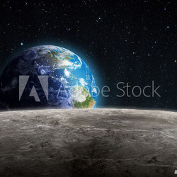 Aufsteigende Erde vom Mond aus gesehen