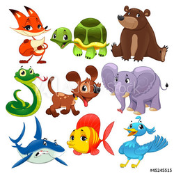 Set of animals. Cartoon and vector isolated characters.