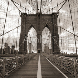 Brooklyn Bridge in New York City. Sepia tone.