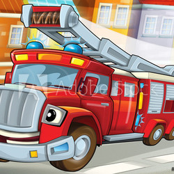 The fire truck to the rescue -illustration for the children