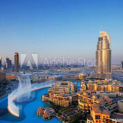 Downtown Dubai with its famous dancing water fountain