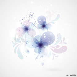 Floral card for design. Background winter swirl and flowers.