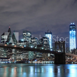 Brooklyn Bridge and Manhattan Skyline At Night, New York City