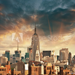 Wonderful view of Manhattan Skyscrapers with beautiful sky color