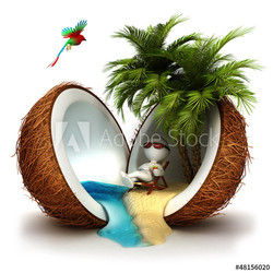 3d white people in a coconut paradise