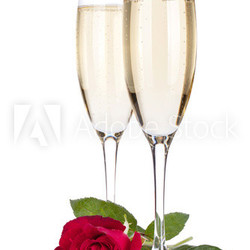 Two champagne glasses and rose
