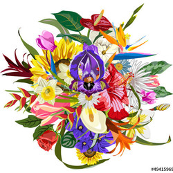 Bouquet of many beautiful and colorful flowers
