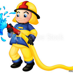 A fireman holding a yellow water hose