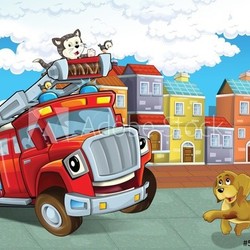 The red firetruck - duty - illustration for the children