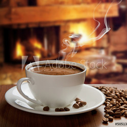 hot coffee near fireplace