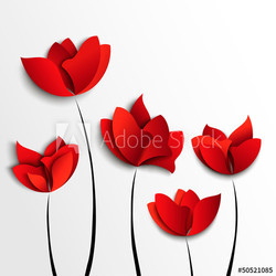 Five red paper flowers