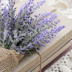Bunch of lavender placed on book bundle