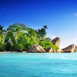 sunset on the beach, Anse Source d'Argent, La Digue island, Seyc