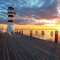 Lighthouse at Lake Neusiedl at sunset