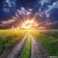 country road and sunset