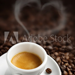 coffee cup with heart- shaped steam
