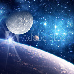 Planet mit Mond und Sternen Hintergrund