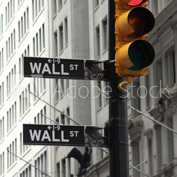 Wall street and red traffic light, crysis symbol