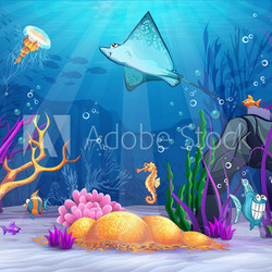 Illustration of the underwater world with fish ramp.