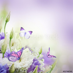 Bridal bouquet from white and pink flowers,  butterfly