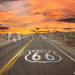 Route 66 Pavement Sign Sunrise Mojave Desert