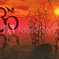 Mantra Om und Sonnenuntergang