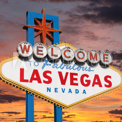 Welcome to Las Vegas Sign with Sunset Sky
