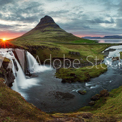 Iceland Landscape spring panorama at sunset