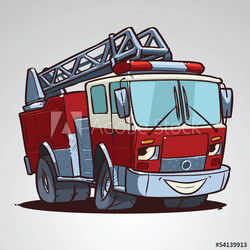 Cartoon fire truck character isolated