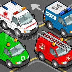 Isometric Trucks firefighters, police, ambulance, garbage