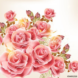 Beautiful vector background in vintage style with  rose  flowers