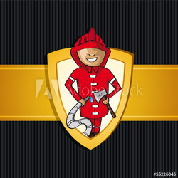Service firefighter man cartoon Rescue shield.